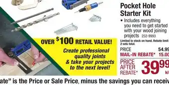 Menards Kreg Pocket Hole Joinery Kit offer