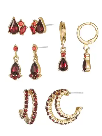 Walmart Time and Tru Goldtone Birthstone Earring Collection, January, Red, 4 Pairs offer