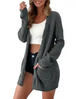 Walmart a.Jesdani Women Cardigan Sweater Chunky Cable Knit Loose Cardigan with Pockets S-XXL offer