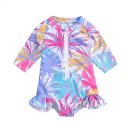 Walmart Baby Swimsuit Summer Long Sleeve Leaves Prints Ruffles Surf Bikini Kids Swimsuits offer