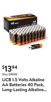 Walmart LiCB 1.5 Volts Alkaline AA Batteries 40 Pack, Long-Lasting Alkaline Double a Battery offer