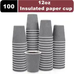 Walmart Treamon Paper Cups Disposable Paper Coffee Cups with Thermal Insulation Ripple, 12 oz 100 Count offer