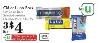 Pavilions Clif or Luna Bars offer