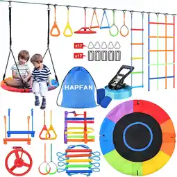 Walmart Hapfan 50ft Ninja Warrior Obstacle Course with Swing, Monkey Bars, for Kids Outdoor Playset Backyard offer