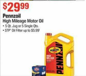 AutoZone Pennzoil High Mileage Motor Oil offer