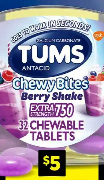 Dollar General Calcium Carbonate Tums Antacid Chewy Bites Berry Shake offer