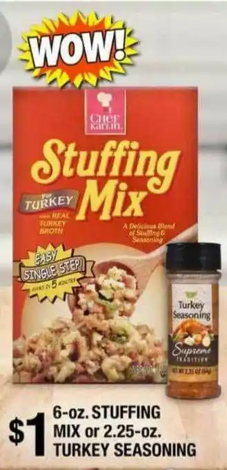 Dollar Tree 6-oz. Stuffing Mix Or 2.25-oz. Turkey Seasoning offer