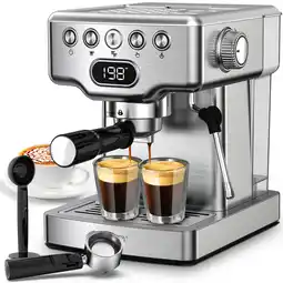 Walmart Plum Chef Espresso Machine 20 Bar Maker Coffee Machine 1.8L Water Tank, Stainless Steel, Silver offer