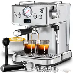 Walmart Plum Chef Espresso Machine 20 Bar Maker Coffee Machine 1.8L Water Tank, Stainless Steel, Silver offer