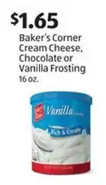 Aldi Baker's Corner Cream Cheese, Chocolate or Vanilla Frosting offer