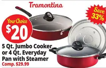 Ocean State Job Lot 5 Qt. Jumbo Cooker or 4 Qt. Everyday Pan with Steamer offer