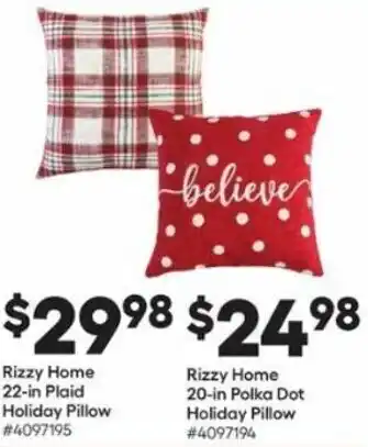 Lowe's Rizzy Home 22-In Plaid Holiday Pillow offer