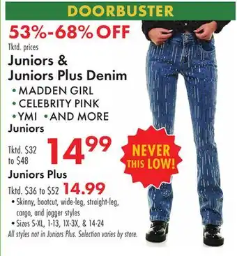 Boscov's Juniors & Juniors Plus Denim offer