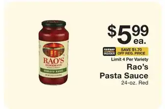 Fairway Store Market Rao's Pasta Sauce offer