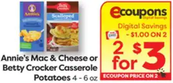 Weis Markets Annie's Mac & Cheese or Betty Crocker Casserole Potatoes offer