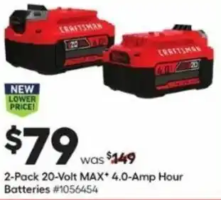 Lowe's 2-Pack 20-Volt MAX 4.0-Amp House Batteries offer