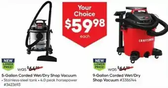 Lowe's 5-Gallon Corded Wet/Dry Shop Vacuum, 9-Gallon Corded Wet/Dry Shop Vacuum offer