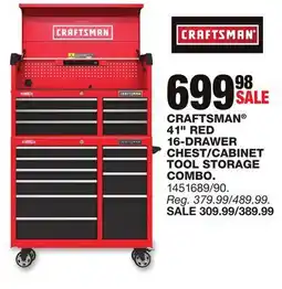 Blain's Farm & Fleet CRAFTSMAN 41 RED 16-DRAWER CHEST/CABINET TOOL STORAGE COMBO offer