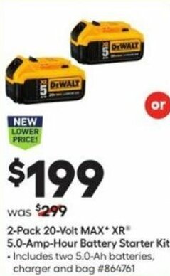Lowe's 2-Pack 20-Volt Max XR 5.0-Amp-Hour Battery Starter Kit offer