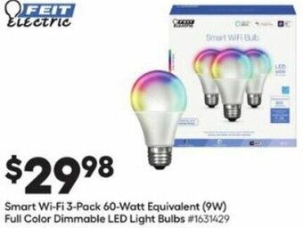 Lowe's Smart Wi-Fi 3-Pack 60-Watt Equivalent (9W) Full Color Dimmable LED Light Bulbs offer