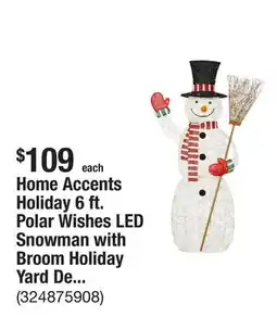 The Home Depot Home Accents Holiday 6 ft. Polar Wishes LED Snowman with Broom Holiday Yard Decoration Y32 offer