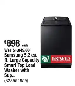 The Home Depot Samsung 5.2 cu. ft. Large Capacity Smart Top Load Washer with Super Speed Wash in brushed black offer