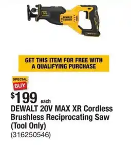 The Home Depot Dewalt 20v max xr cordless brushless reciprocating saw (tool only) offer