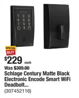 The Home Depot Schlage Century Matte Black Electronic Encode Smart WiFi Deadbolt... offer