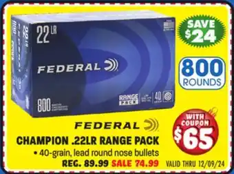 Big 5 Federal Champion 22LR 800-Round Range Pack offer