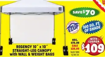Big 5 E-Z UP Regency 10' x 10' Straight Leg Canopy with Side Wall and 4 Weight Bags offer
