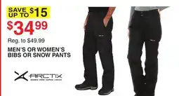 Dunham's Sports ARCTIX MEN'S OR WOMEN'S BIBS OR SNOW PANTS offer