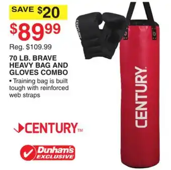 Dunham's Sports CENTURY 70 LB. BRAVE HEAVY BAG AND GLOVES offer