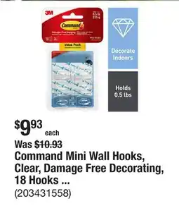 The Home Depot Command Mini Wall Hooks, Clear, Damage Free Decorating, 18 Hooks and 24 Command Strips offer