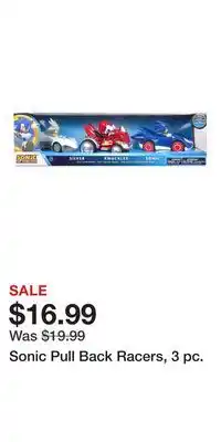 BJ’s Sonic Pull Back Racers, 3 pc offer