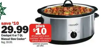 Meijer Crockpot 6 or 7 Qt. Manual Slow Cooker offer