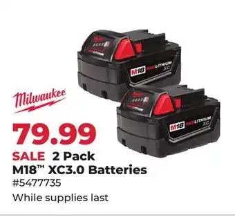Runnings Milwaukee 2 Pack M18 XC3.0 Batteries offer