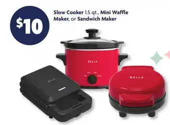 Family Dollar Slow Cooker 1.5 qt., Mini Waffle Maker, or Sandwich Maker offer