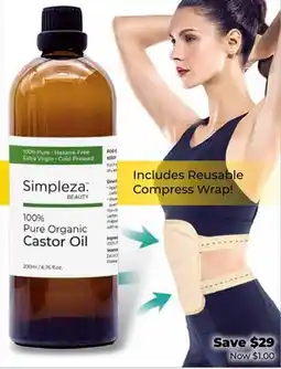 Showcase US SIMPLEZA BEAUTY ORGANIC CASTOR OIL & WRAP offer