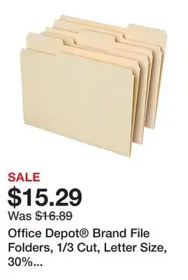 Office Depot Office Depot Brand File Folders, 1/3 Cut, Letter Size, 30% Recycled, Manila, Pack Of 100 Folders offer