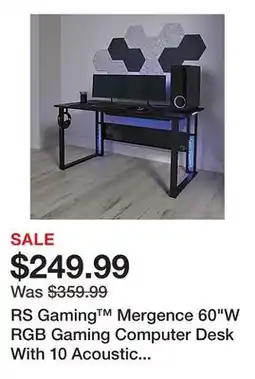 Office Depot RS Gaming Mergence 60W RGB Gaming Computer Desk With 10 Acoustic Panels, Black offer