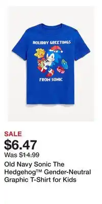 Old Navy Old Navy Sonic The Hedgehog Gender-Neutral Graphic T-Shirt for Kids offer