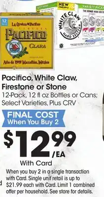 Ralphs Pacifico, White Claw, Firestone or Stone offer