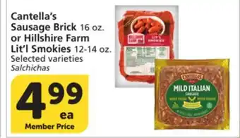 Vons Cantella's Sausage Brick 16 oz. or Hillshire Farm Lit'l Smokies 12-14 oz offer