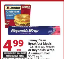 Vons Jimmy Dean Breakfast Meals 12.8-18.8 oz., Frozen or Reynolds Wrap Aluminum Foil 50-75 sq. ft offer