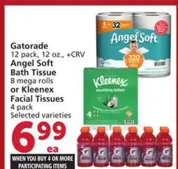 Vons Gatorade 12 pack, 12 oz., +CRV Angel Soft Bath Tissue 8 mega rolls or Kleenex Facial Tissues 4 pack offer