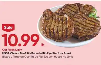 Stater Bros USDA Choice Beef Rib Bone-In Rib Eye Steak or Roast offer