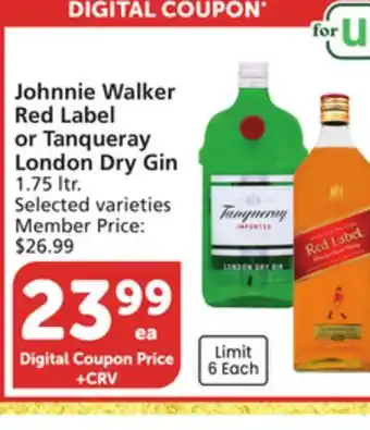 Albertsons Johnnie Walker Red Label or Tanqueray London Dry Gin offer