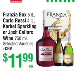 Smart & Final Franzia Box, Carlo Rossi, Korbel Sparkling or Josh Cellars Wine offer