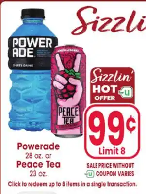 Jewel-Osco Powerade 28 oz. or Peace Tea 23 oz offer