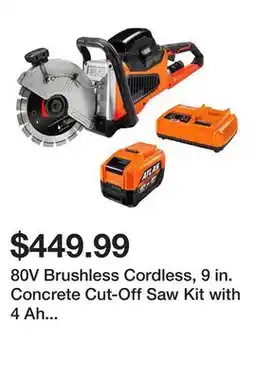 Harbor Freight Tools 80V Brushless Cordless, 9 in. Concrete Cut-Off Saw Kit with 4 Ah Battery and Rapid Charger offer